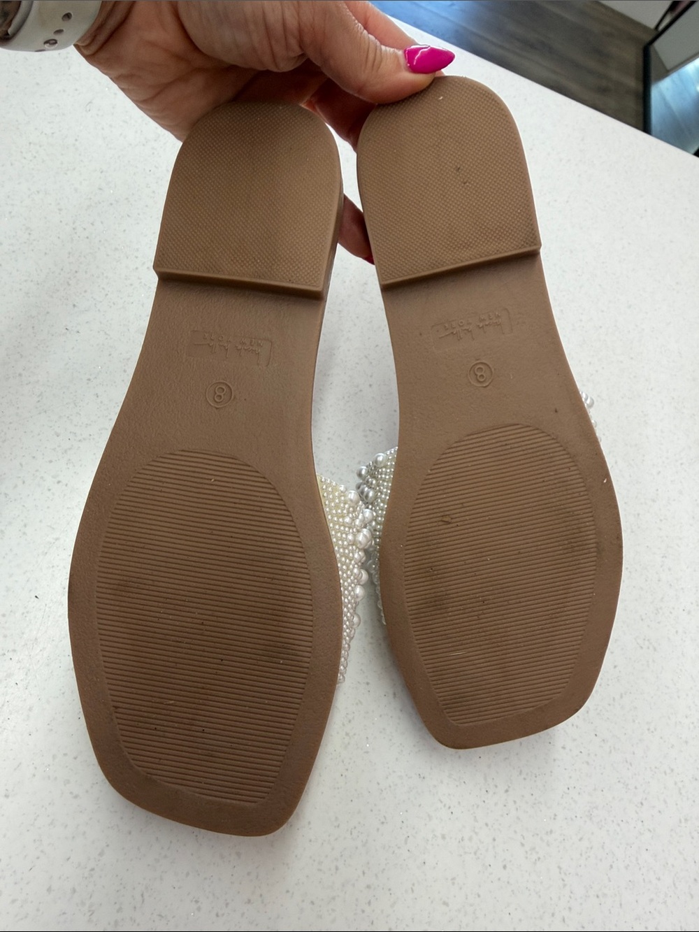 Nicole Miller White Pearl Embellished Slide Sandals - Picture 2 of 4